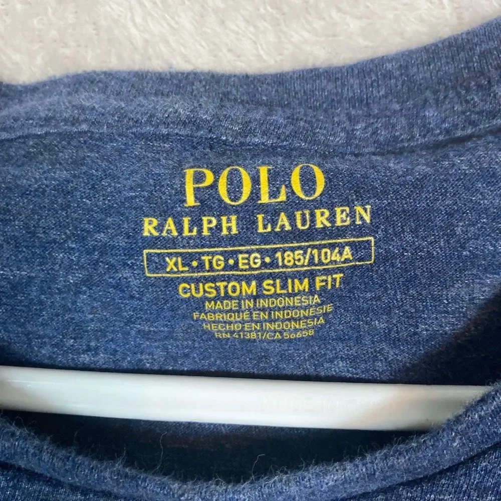 Polo Ralph Lauren T-Shirt Mens XL Blue‎ Custom Slim Fit Heathered Pony Logo Tee